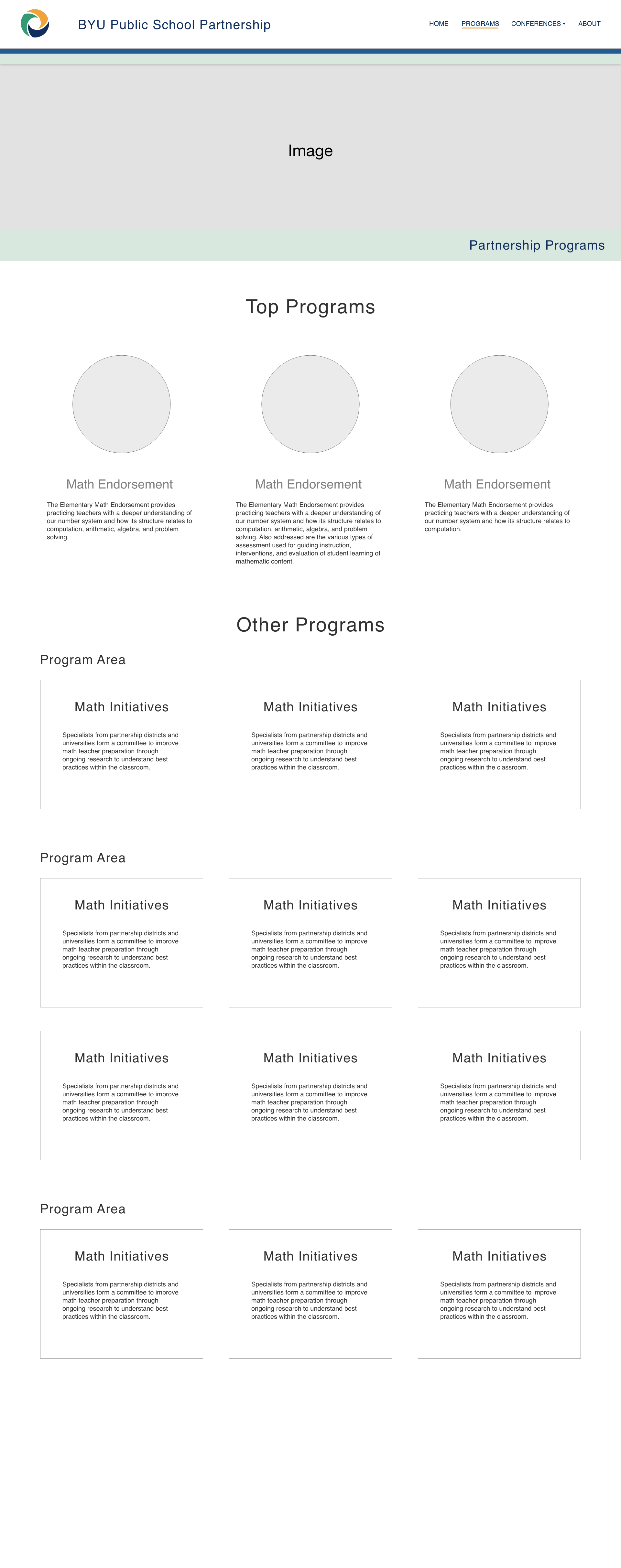 Programs page wireframe